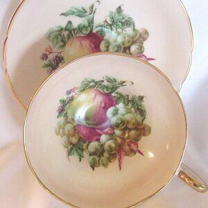 Regency Tea Cup and Saucer, Soft Cream, Fabulous Hand Painted Fruit,